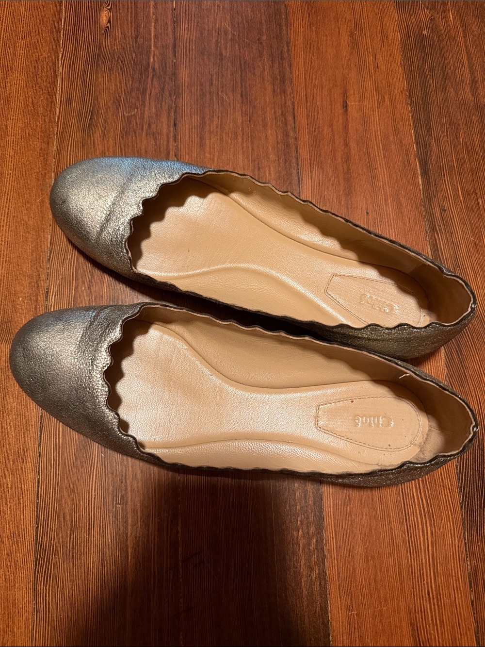 Chloe Metallic Scalloped Ballet Flats - gold